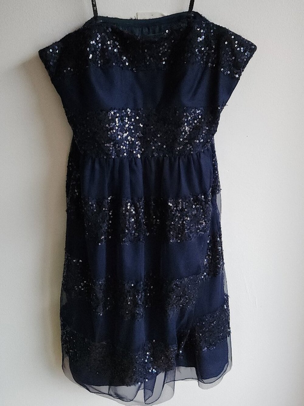 Monique Lhuillier Dark Blue Sequin Strapless Midi Cocktail Dress - Sz 8